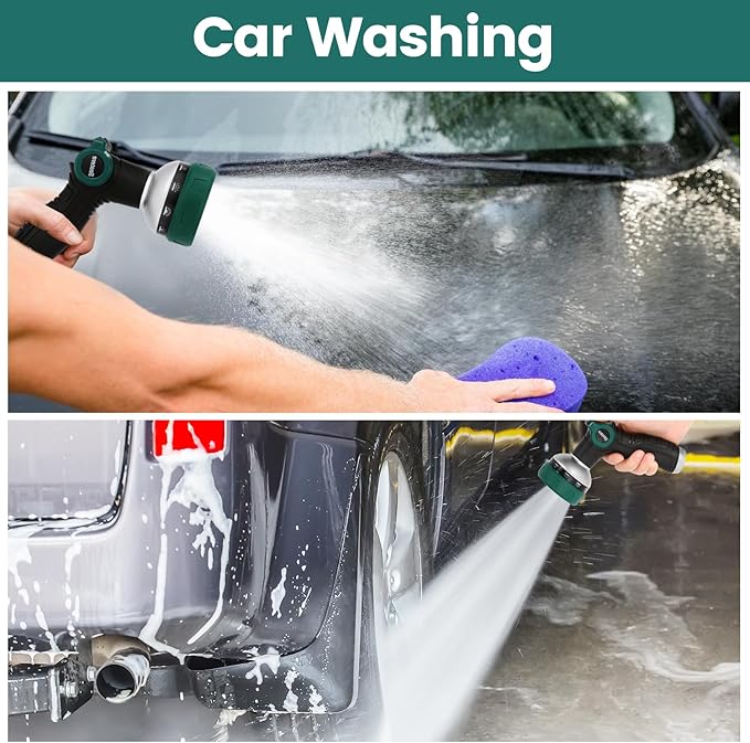 Heavy Duty Garden Hose Nozzle, Water Hose Sprayer Nozzle with Thumb Flow Control, 10 Spray Patterns, High Pressure Hose Nozzle for Lawn & Plant Watering, Car & Pet Washing – Forest Green