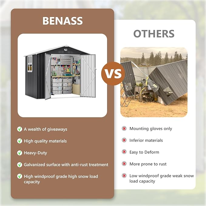 8x6 FT Outdoor Storage Shed, Metal Sheds & Outdoor Storage, Waterproof Sheds with Lockable Doors for Backyard