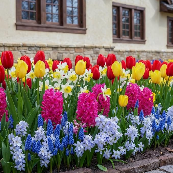 Dutch Bulbs Spring Border Flower Bulb Collection (50 Bulbs) Exclusive Mix from The Netherlands, Hardy and Perennial for The Garden, pots (Large Bulbs, no Seeds, not Artificial)