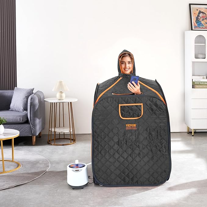VEVOR Portable Personal Steam Sauna Spa Tent with 1200 Watt Steam Generator, with Chair & Storage Bag, Home Therapeutic Sauna Blanket for Detox Relaxation, Time & Temperature Remote Control, Black