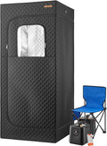 VEVOR Upgraded Portable Steam Sauna for Home, 1 Person Full Body Home Spa Tent with Steamer & 1 Foldable Chairs & Remote & Essential Oil Box,Heavy-Duty Stainless Steel Frame Sauna Box, (Black)