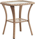 Rilyson Patio Tables Wicker Side Table - Rattan Coffee Tables with Glass Top End Table for Outdoor Outside Patio Porch Square Yellow