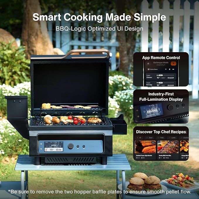 ASMOKE Essential Full Grilling Combo - Smart Portable Wood Pellet Grill & Smoker with 5" LCD Screen, 8-in-1 Grill, 8H Battery, Effortless Cleaning, Wi-Fi Smart Control,271 sq.in, Fit for Family BBQ