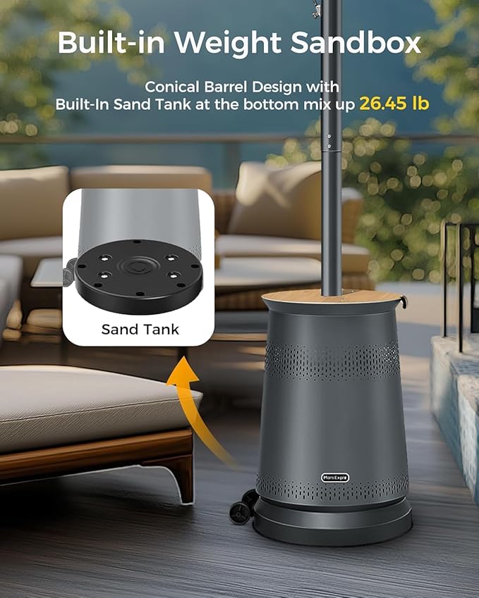 50,000 BTU Patio Heater for Outdoor Use With Adjustable Heat Focusing Top, Portable Propane Patio Heater with Wheels, Stainless Steel Burner for Porch, Deck, Garden, Commercial (Grey)