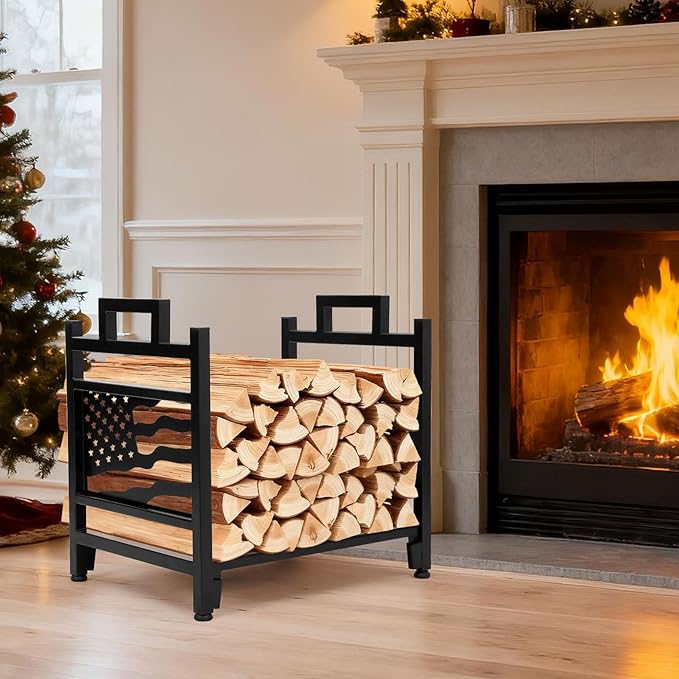 INNO STAGE Firewood Log Rack, Iron Wood Lumber Storage Holder for Fireplace, Heavy Duty Log Storage Bin for Firepit Stove Accessories Indoor - Perfect Construction - No Any Screw to Install
