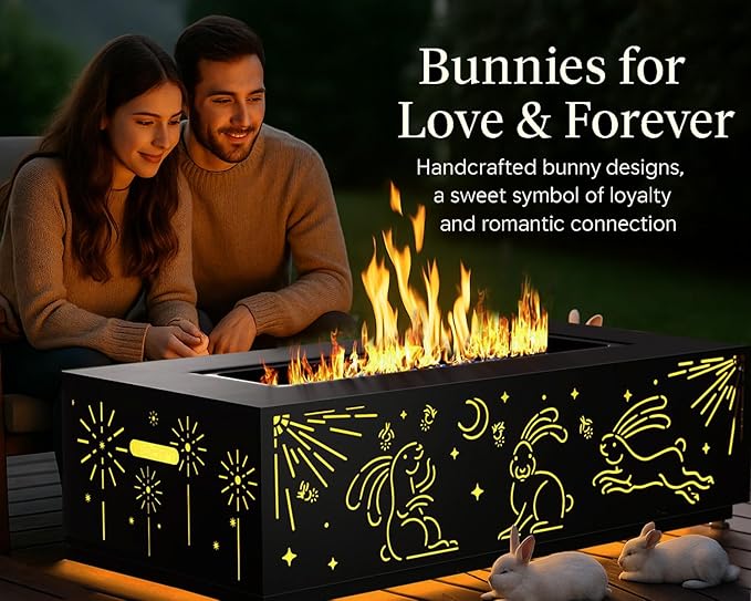 NICESOUL Outdoor Natural Gas/Propane Firepit Table, 42'' Rectangular Fire Pit with Hidden Tank Table, 50000 BTU Modern All-Weather Metal Fireplace with LED Light for Outside Patio, CSA Certified, Grey