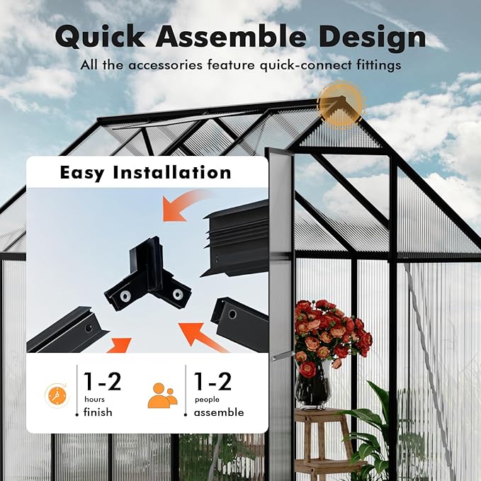 6×7.5FT Greenhouse for Outdoors, Walk in Greenhouse Kit and Winter Garden Planting, Green Houses for Outside with Electronic Thermometers, Withstands Strong Wind or Snow to Protect Vegetable or Plants