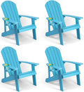 Adirondack Chairs Set of 4, All Weather Resistant Plastic Chairs with Cup Holder, 5 Easy Steps to Install, Outdoor Chairs for Patio, Garden, Backyard Deck, Lawn, Fire Pit - Lake Blue