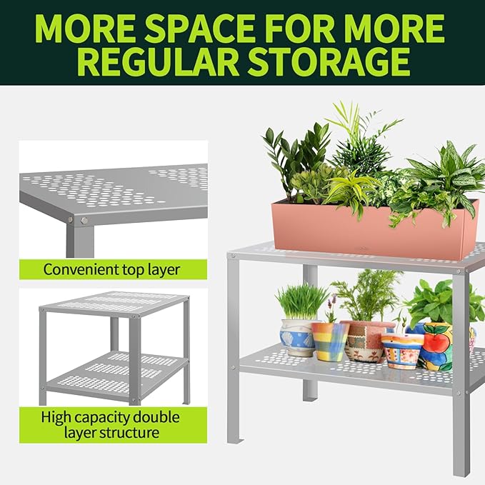 Outdoor Stainless Steel Potting Bench with Storage, Metal Garden Potting Table with Metal Tabletop and Shelf, Potting Work Bench Station for Garden, Patio, Backyard