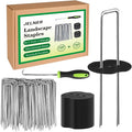 Garden Stakes,6 Inch 11 Gauge 100pcs Galvanized Landscape Staples + 100pcs Gaskets + 1Pick Hook, Tent Stakes Landscaping Fabric SOD Pins for Weed Fabric Barrier,Groud Cover,Fence