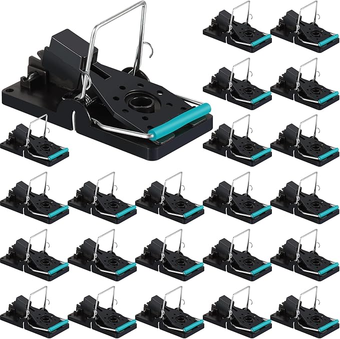 Qualirey 24 Pcs Mouse Traps Plastic Snap Rat Trap Bulk Reusable Quick Effective Safe for Indoor Outdoor Home House Warehouse Garden Kitchen 3.86 x 1.81 x 2.17 Inch (Black,Blue)