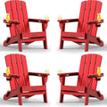 Folding Adirondack Chair 4 Pack, HDPE All-Weather Fire Pit Chairs, Plastic Adirondack Chairs with 2 Cup Holder, Outdoor Lawn Chair for Patio Garden (Red)