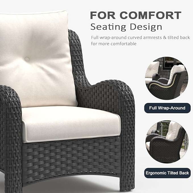 LayinSun 3 Pieces Outdoor Patio Furniture Set, Rattan Wicker Chairs Sets with Armchairs and Coffee Table