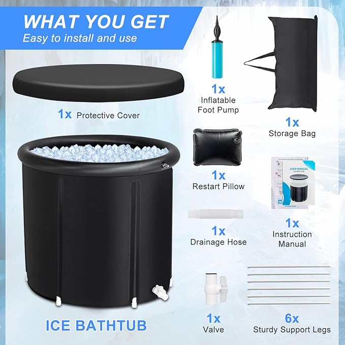 VINGLI 105 Gallon Inflatable Cold Plunge Tub with Cover for Home and Outdoor Recovery, Ice Bath Tub for Adult and Athletes, 5-Layer Insulation, Black