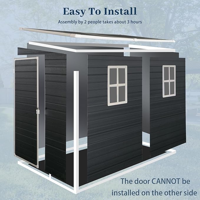4x8 FT Lean to Shed, Resin Storage Sheds Outdoor with Floor, Plastic Sheds & Outdoor Storage Clearance with 2 Windows, Backyard Storage Sheds for Garden Tools, Bicycle, Gift for Dad