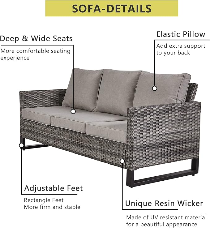 HUMMUH 7 Piece Patio Furniture Set Outdoor Sectional Sofa,High Back Patio Swivel Rocker Chairs with Ottomans Coffee Table for Porch,Garden,Backyard