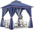 LAUSAINT HOME Outdoor Patio Gazebo 8'x8' with Expansion Bolts, Heavy Duty Party Tent & Shelter with Double Roofs, Mosquito Nettings and Privacy Screens for Backyard (Klein Blue)