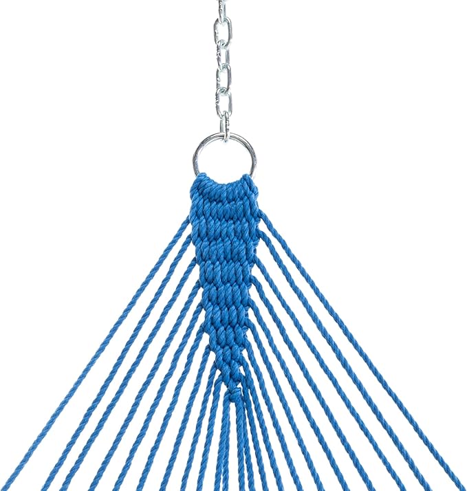 Original Pawleys Island Large Coatal Blue DuraCord Rope Hammock – 13 ft. x 55 in., 2-Person, 450 lb Capacity, Oak Spreader Bar, Zinc-Plated Hardware, Handcrafted in The USA