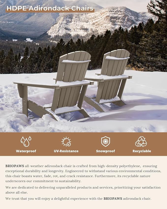 BRIOPAWS Adirondack-Chairs-Set of 4 | HDPE Plastic | Fire Pit Chair | Oversized | Wood Grain | All Weather | for Deck Outdoor Poolside Campfire