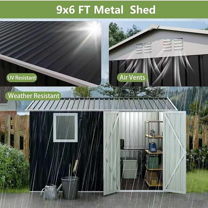 9 * 6 FT Metal Garden Storage Sheds for Patio Backyard Tools House Storage Shed with One Window (9.5 x6.7 FT)
