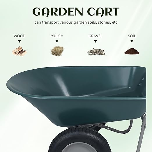 Elevon Wheelbarrow Garden Cart, Heavy Duty Home Utility, Dual-Wheel Home Garden Yard Utility Wheelbarrow Cart with Built-in Stand