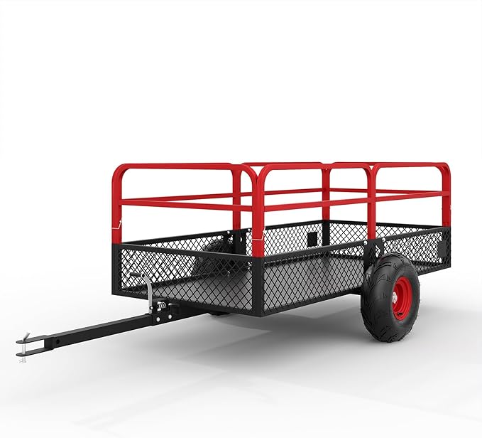 GarveeLife ATV UTV Trailer Tow Behind Dump Cart, 1600 lbs 22 Cubic Feet Heavy Duty Yard Garden Trailer Pull Behind with Removable Sides & All Terrain Tires, Fits Lawn Mower, Tractor, Garden