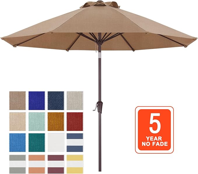 ABCCANOPY OLEFIN® 5-Year No Fading 9FT Patio Umbrella, Outdoor Table Umbrella with 8 Sturdy Ribs for Deck, Backyard, Yard (Khaki)