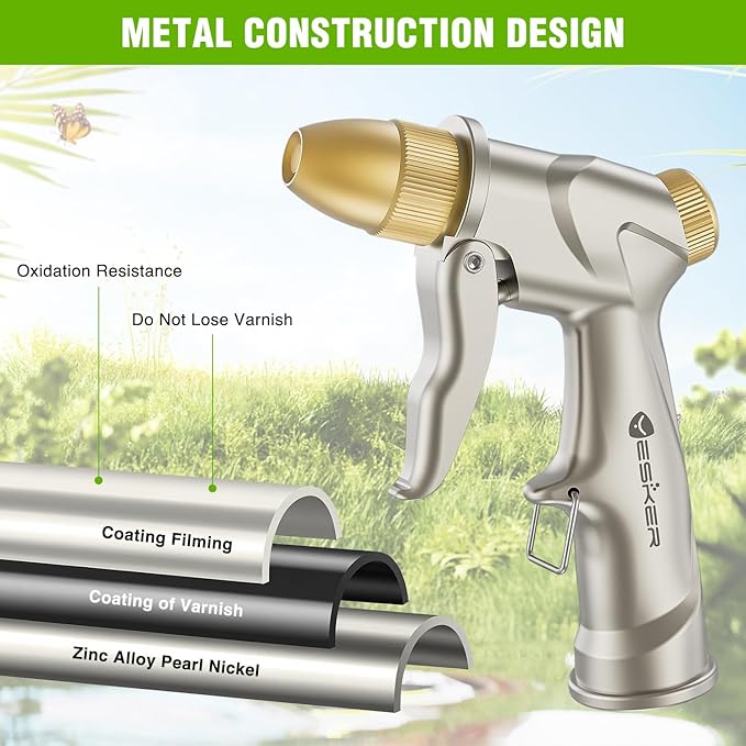 Yesker Garden Hose Nozzle, Water Hose Sprayer Nozzle Adjustable 4 Spray Patterns Heavy Duty Handheld 100% Metal Brass Water Nozzles for Hose Outdoor Watering Plants Lawns Garden Washing Cars Pets Home