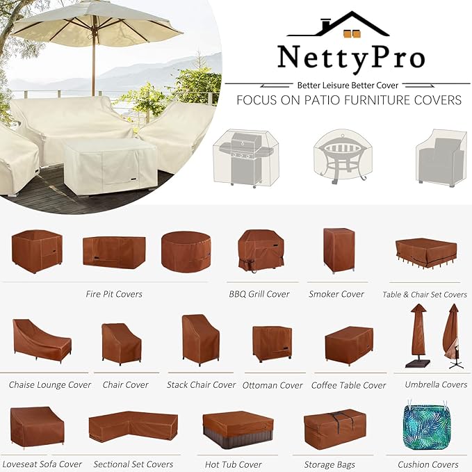 NettyPro Fire Pit Cover Square Waterproof Outdoor Firepit Cover for Gas Propane Fire Pit Table, 32 x 32 x 24 inch, Brown