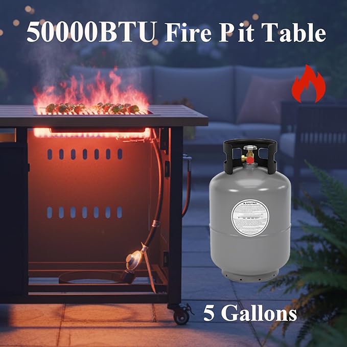 Outdoor Fire Pit, Gas Fire Pit Table with Universal Wheels, 50000 BTU Firepits for Outside, 44" Propane Fire Pit with Storage Space, Table Top Firepit for Outdoor, Deck, Black