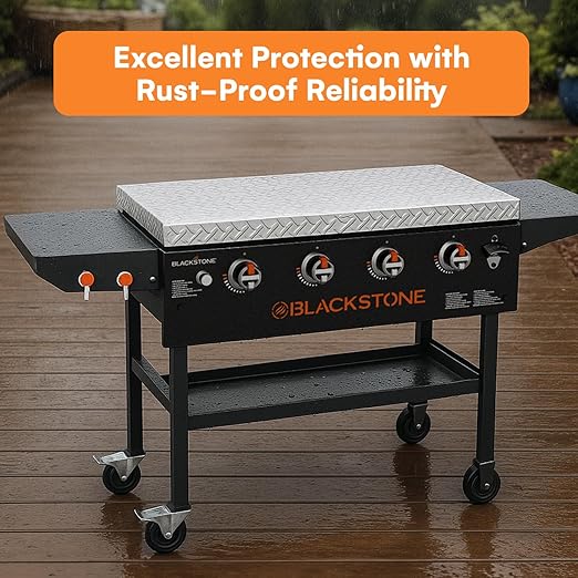 Flybold Blackstone Griddle Cover 36 inch - Waterproof Diamond Plated Design - Aluminum Hard Top Lid - Stainless Steel Handle - Fits Blackstone 36" Grill - Ideal for BBQ, Camping Griddle Accessories