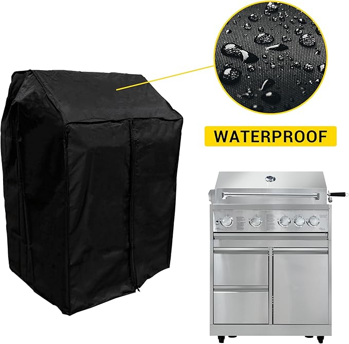 CT Copper Tailor 32 Inch Outdoor 4 Burner BBQ Gas Grill Cover, Black, Heavy Duty Waterproof 600D Oxford, 32" W x 26" D x 48.5" H