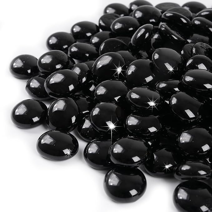 GASPRO 10 lbs Fire Pit Glass for Propane Fire Pit, 3/4 Inch Fire Glass Beads for Fireplace Fire Pit Table, Glass Rocks for Landscaping - Black