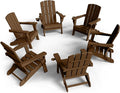 Folding Adirondack Chair 6 Pack, HDPE All-Weather Fire Pit Chairs, Plastic Adirondack Chairs with 2 Cup Holder, Outdoor Lawn Chair for Patio Garden (Brown)
