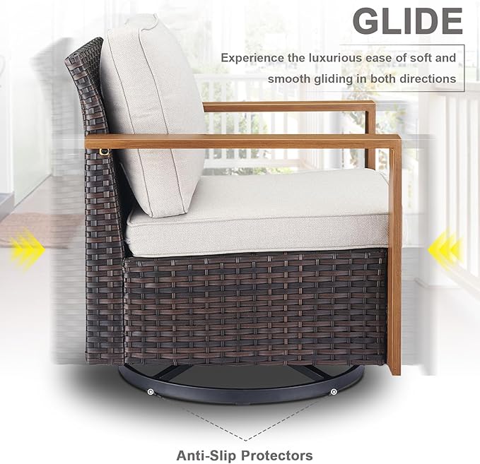 Belord Social 5 Pieces Patio Furniture Set - Swivel Rocker Glider Outdoor Chairs Set of 4 with 50000BTU Propane Fire Pit Table, Durable Wicker Outdoor Conversation Set for Casual Gathering