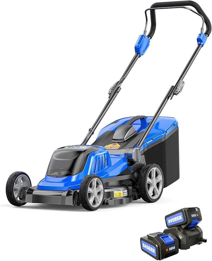 Wild Badger Power 40V 16″ Cordless Lawn Mower Brushless, 3,229 sq ft/0.074 ac,2×4.0Ah Battery & Fast Charger, 5-Position Height,for Small Residential Lawns