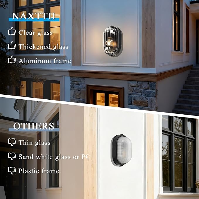 8.5 Inch Waterproof Bulkhead Light Fixture Black Bulkhead Wall Light Sauna and Dock Light with UL Listed Aluminum Frame and Thickened Clear Glass Shade 2 Pack
