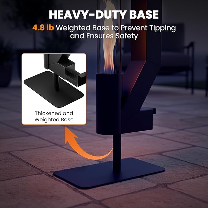 DoCred Patio Pellet Heater, 61.8" H Wood Pellet Heaters with Thickened Base, Smokeless Outdoor Glass Fire Tube Heater Metal Fire Pit for Patio, Backyard, Camping, Porch & Garden Outside, Black