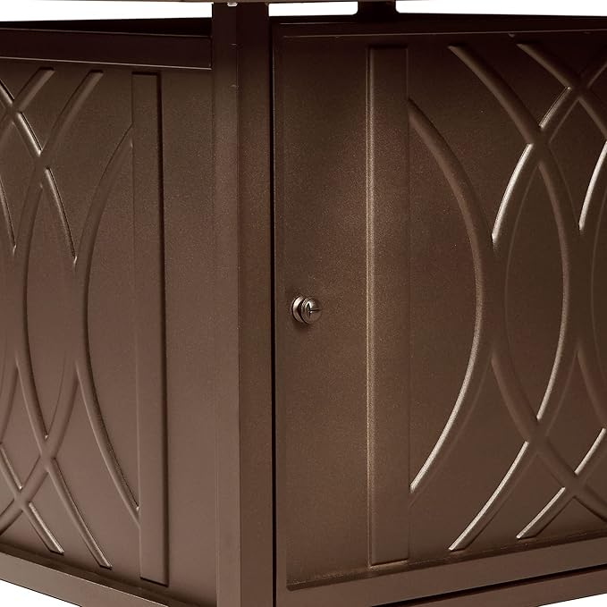 Square 42 in. x 42 in. Aluminum Propane Fire Pit Table with Glass Beads, Two Covers, Lid, 57,000 BTUs in Brown Finish