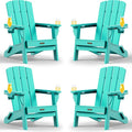 Folding Adirondack Chair 4 Pack, HDPE All-Weather Fire Pit Chairs, Plastic Adirondack Chairs with 2 Cup Holder, Outdoor Lawn Chair for Patio Garden (Lake Blue)