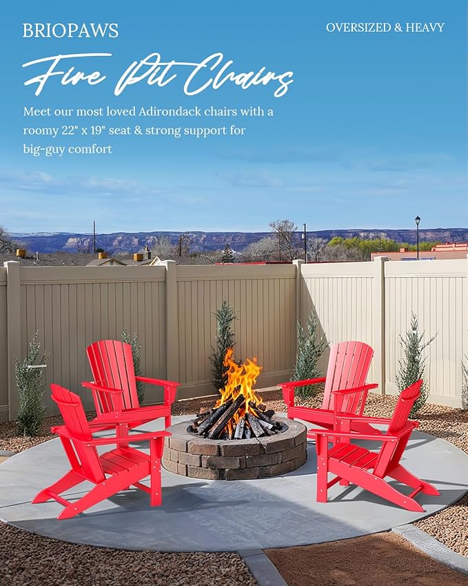 BRIOPAWS Adirondack-Chairs-Set of 4 | Fire Pit Chair | Oversized | HDPE Plastic | Weather Resistant | for Deck Outdoor Poolside Campfire | Red