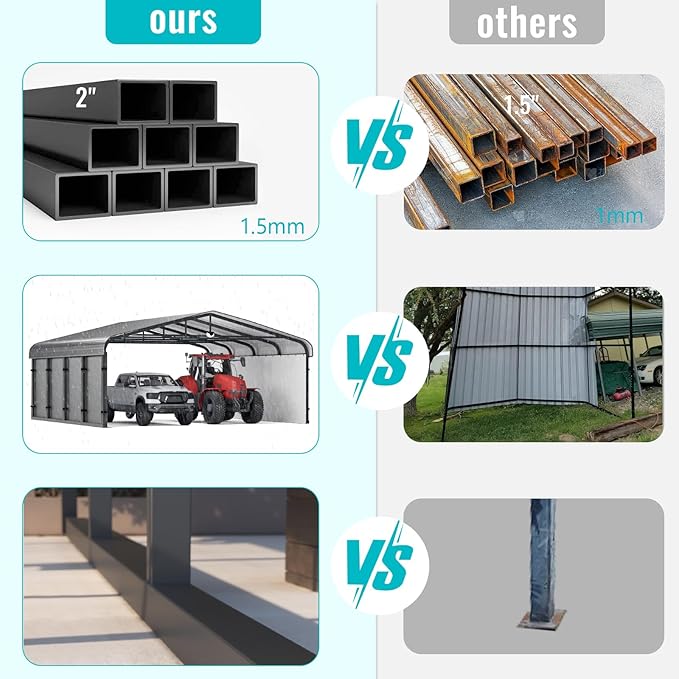 20x20 Metal Carport, Heavy Duty 2-Car Carport Canopy, Galvanized Steel Roof Car Tent Garage, CarPorts with Removable Polyethylene Sidewalls