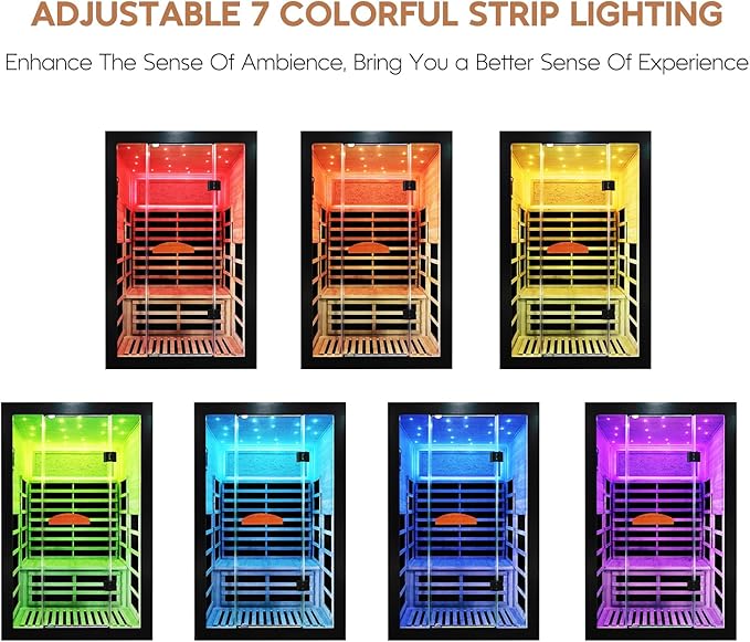 2 Person Sauna Room Far Infrared for Sauna Home Indoor 2000W/110V Low-EMF Wood Okoume Dry Sauna with Air Hole, Full Starry Sky Lights in 7 Color Remedies, Control Panel, Speaker - 47.3*41.3*74.8 IN