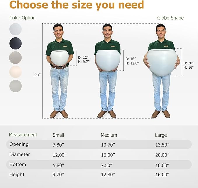 16" H x 20" D Globo Fiberstone Round Planter - Christmas Tree Planter, Smooth Finishes, Weather Resistant for Indoor & Outdoor Use, Included 2 Extra Coco Mats (White, 13.5" Pot Opening)