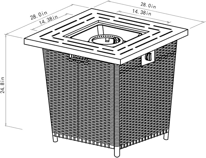 28" Propane Gas Fire Pit Table, 50000 BTU Square Steel Fire Pit with Beautiful Wicker Base for Outside Patio Deck Garden Backyard-Black