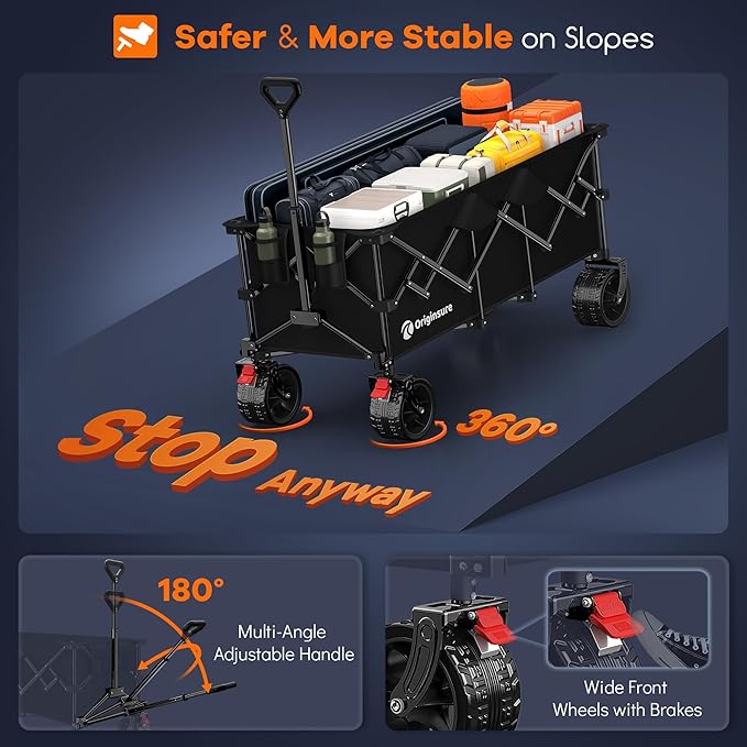 48" L Collapsible Wagon Cart Foldable, 560lbs Weight Capacity 300L Heavy Duty Folding Beach Wagons with Big All-Terrain Wheels, Utility Carts for Groceries, Shopping, Camping, Sports - Black