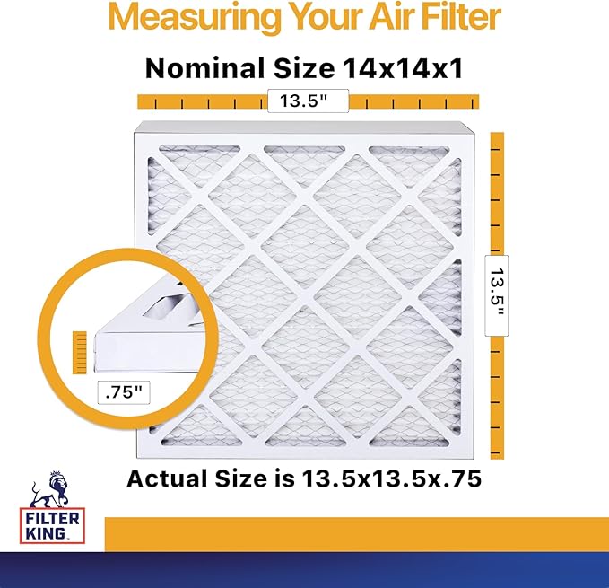 Filter King 14x14x1 Air Filter | 4-PACK | MERV 13 HVAC Pleated A/C Furnace Filters | MADE IN USA | Actual Size: 13.5 x 13.5 x .75"