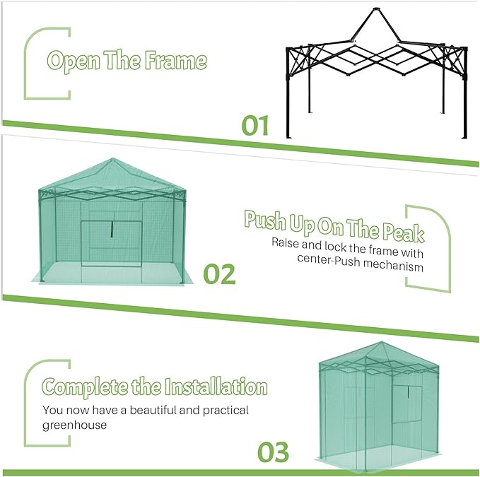 Greesum 6x4 FT Portable Small Greenhouse with PE Cover, Zippered Door and 2 Roll-up Windows, Easy Assemble(Green)