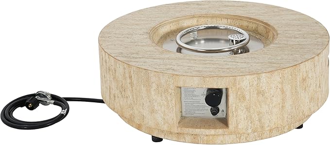 Merax 40,000 BTU Propane Fire Pit Table with Lid, MGO Concrete Outdoor Patio Heater, 2-in-1 Coffee Table with Adjustable Flame, Travertine Beige(Tank Cover Not Provided)