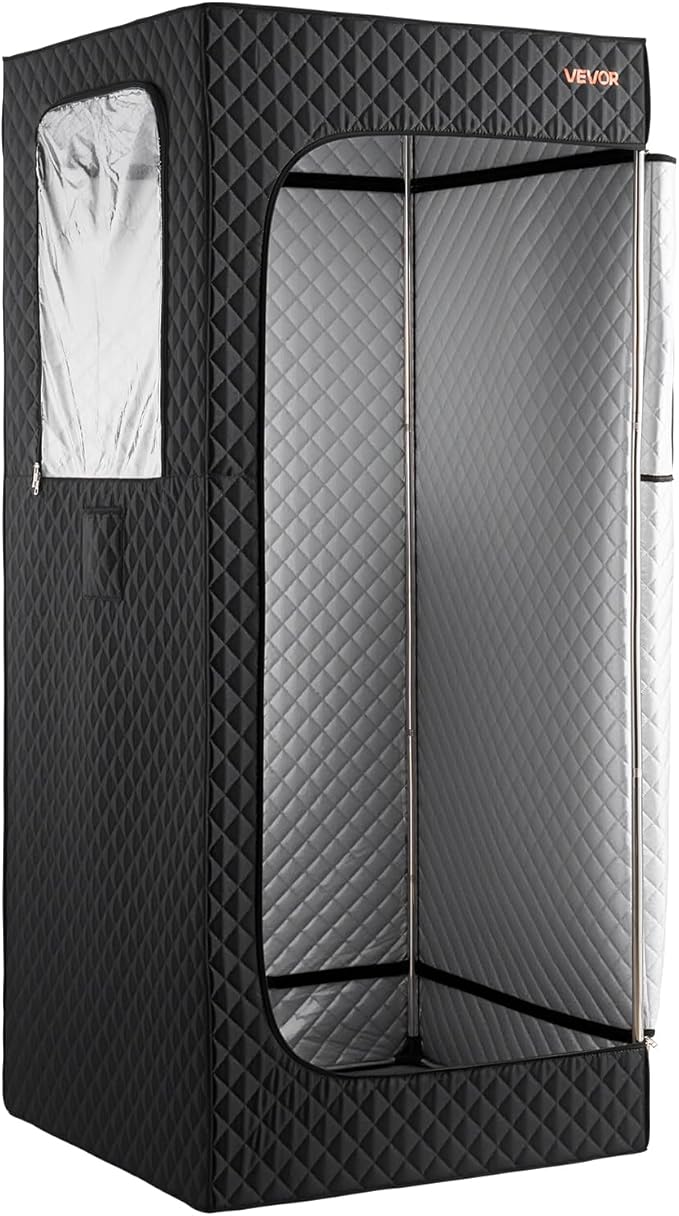 VEVOR Upgraded Portable Steam Sauna for Home, 1 Person Full Body Home Spa Tent with Steamer & 1 Foldable Chairs & Remote & Essential Oil Box,Heavy-Duty Stainless Steel Frame Sauna Box, (Black)